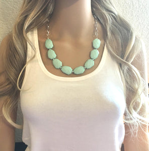 Mint Green Statement Necklace, Green jewelry, Your Choice of GOLD or SILVER, mint green bib chunky necklace, light green necklace