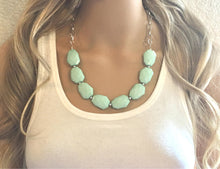 Load image into Gallery viewer, Mint Green Statement Necklace, Green jewelry, Your Choice of GOLD or SILVER, mint green bib chunky necklace, light green necklace