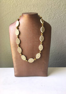 Single Strand Cream & Gold Statement Necklace, Bib necklace, everyday necklace, beaded necklace, bridesmaid necklace, translucent necklace