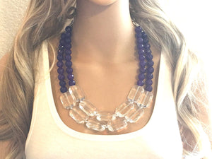 Purple + Crystal Clear Statement Necklace, Agate stone necklace, purple chunky necklace, dark purple bib necklace, dark purple necklace