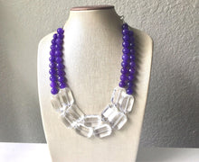 Load image into Gallery viewer, Purple + Crystal Clear Statement Necklace, Agate stone necklace, purple chunky necklace, dark purple bib necklace, dark purple necklace