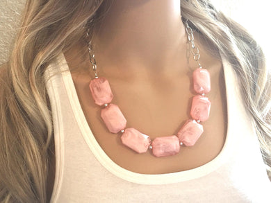 Peach Statement Necklace & earring set, pink jewelry, Your Choice of GOLD or SILVER, peach bib chunky necklace, light pink round necklace
