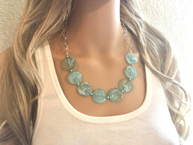 Mint Green Statement Necklace & Earrings, Green jewelry, Your Choice of GOLD or SILVER, mint green bib chunky necklace, light green necklace