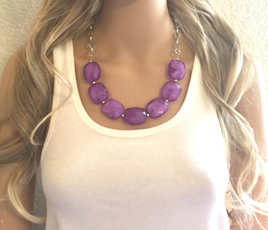Purple Statement Necklace & Earrings, purple jewelry, Your Choice GOLD or SILVER, purple bib chunky necklace, dark purple necklace dressy