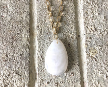 Load image into Gallery viewer, White Pendant Necklace, Your Choice Gold OR Silver Chain, Your choice of length, Long acrylic teardrop jewelry, white necklace white jewelry