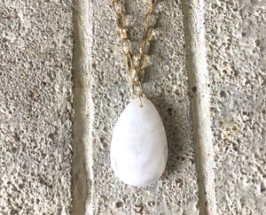 White Pendant Necklace, Your Choice Gold OR Silver Chain, Your choice of length, Long acrylic teardrop jewelry, white necklace white jewelry