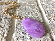 Load image into Gallery viewer, Lavender purple Pendant Necklace, Your Choice Gold OR Silver Chain, You choose length, Long acrylic teardrop jewelry, light purple necklace