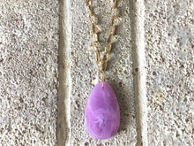 Load image into Gallery viewer, Lavender purple Pendant Necklace, Your Choice Gold OR Silver Chain, You choose length, Long acrylic teardrop jewelry, light purple necklace