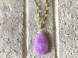 Lavender purple Pendant Necklace, Your Choice Gold OR Silver Chain, You choose length, Long acrylic teardrop jewelry, light purple necklace