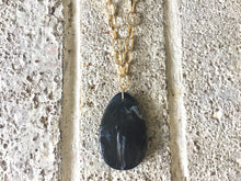 Load image into Gallery viewer, Black Pendant Necklace, Your Choice Gold OR Silver Chain, Your choice of length, Long acrylic teardrop jewelry, black necklace jewelry