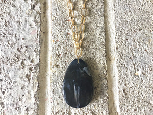 Black Pendant Necklace, Your Choice Gold OR Silver Chain, Your choice of length, Long acrylic teardrop jewelry, black necklace jewelry