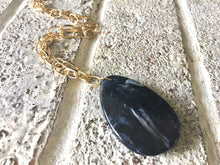 Load image into Gallery viewer, Black Pendant Necklace, Your Choice Gold OR Silver Chain, Your choice of length, Long acrylic teardrop jewelry, black necklace jewelry