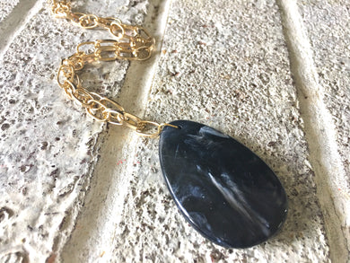 Black Pendant Necklace, Your Choice Gold OR Silver Chain, Your choice of length, Long acrylic teardrop jewelry, black necklace jewelry