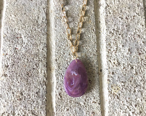 Purple Pendant Necklace, Your Choice Gold OR Silver Chain, You choose length, Long acrylic teardrop jewelry, purple necklace jewelry