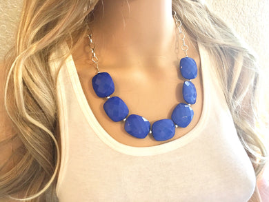 Royal blue Statement Necklace & Earring set, blue jewelry, Your Choice of GOLD or SILVER, navy bib chunky necklace, dark blue round necklace