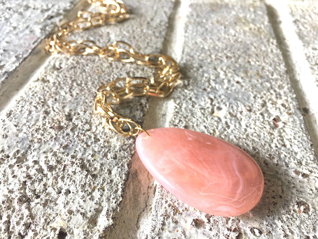 Peach Pendant Necklace, Your Choice Gold OR Silver Chain, You choose length, Long acrylic teardrop jewelry, Peach necklace jewelry soft pink