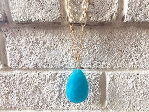 Aqua Blue Pendant Necklace, Your Choice Gold OR Silver Chain, You choose length, Long acrylic teardrop jewelry, light blue necklace jewelry