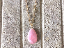 Load image into Gallery viewer, Soft Pink Pendant Necklace, Your Choice Gold OR Silver Chain, You choose length, Long acrylic teardrop jewelry, blush pink necklace jewelry