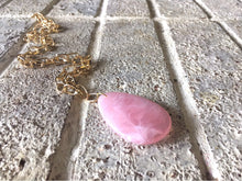 Load image into Gallery viewer, Soft Pink Pendant Necklace, Your Choice Gold OR Silver Chain, You choose length, Long acrylic teardrop jewelry, blush pink necklace jewelry