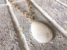 Load image into Gallery viewer, Cream Pendant Necklace, Your Choice Gold OR Silver Chain, You choose length, Long acrylic teardrop jewelry, cream necklace jewelry