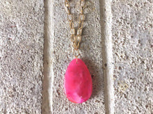 Load image into Gallery viewer, Dark Pink Pendant Necklace, Your Choice Gold OR Silver Chain, You choose length, Long acrylic teardrop jewelry, hot pink necklace jewelry