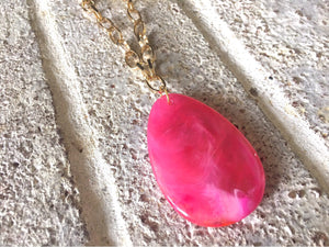 Dark Pink Pendant Necklace Earrings Bracelet, Your Choice Gold OR Silver Chain, You choose length, Long jewelry, hot pink necklace jewelry