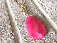 Load image into Gallery viewer, Dark Pink Pendant Necklace, Your Choice Gold OR Silver Chain, You choose length, Long acrylic teardrop jewelry, hot pink necklace jewelry