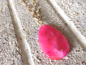 Dark Pink Pendant Necklace, Your Choice Gold OR Silver Chain, You choose length, Long acrylic teardrop jewelry, hot pink necklace jewelry