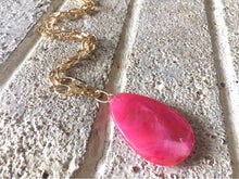 Load image into Gallery viewer, Dark Pink Pendant Necklace, Your Choice Gold OR Silver Chain, You choose length, Long acrylic teardrop jewelry, hot pink necklace jewelry