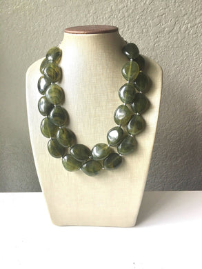 Army Green Chunky Statement Necklace, Big beaded jewelry, Double Strand Statement Necklace, Bib green bridesmaid wedding praline