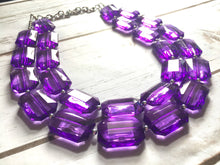 Load image into Gallery viewer, Deep Purple Translucent Beaded Necklace, Multi Strand Acrylic Beaded Jewelry, Chunky bib jewelry beaded necklace, big bead