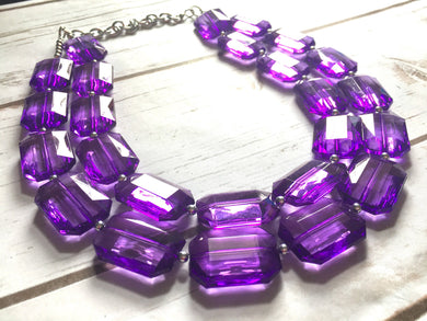 Purple Translucent Beaded Necklace, Multi Strand Acrylic Beaded Jewelry, Chunky bib jewelry, dark purple beaded necklace, big bead