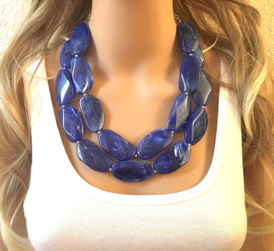 Big Bead Dark Blue Necklace - Double Strand Statement Jewelry - Royal Navy Chunky bib bridesmaid or everyday bubble jewelry