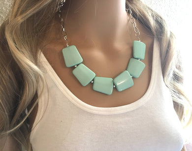 Mint Green Statement Necklace Earring Set, Green jewelry, Your Choice of GOLD or SILVER, mint green bib chunky necklace, light green necklac