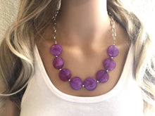 Load image into Gallery viewer, Purple Statement Necklace &amp; Earring set, purple jewelry, Your Choice of GOLD or SILVER, dark purple bib chunky necklace, purple necklace