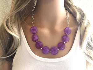 Purple Statement Necklace & Earring set, purple jewelry, Your Choice of GOLD or SILVER, dark purple bib chunky necklace, purple necklace