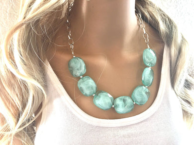 Mint Green Statement Necklace Earring Set, Green jewelry, Your Choice of GOLD or SILVER, mint green bib chunky necklace, light green necklac