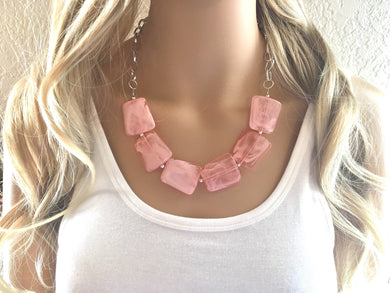Peach Statement Necklace & earring set, pink jewelry, Your Choice of GOLD or SILVER, peach bib chunky necklace, light pink round necklace