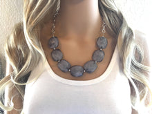 Load image into Gallery viewer, Cloudy Gray Statement Necklace &amp; Earrings, Gray jewelry, Your Choice GOLD or SILVER, smoky gray bib chunky necklace, gray bib beaded necklac