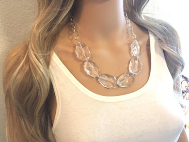 Clear Statement Necklace & Earring Set, white jewelry, Your Choice of GOLD or SILVER, translucent bib chunky necklace, clear necklace