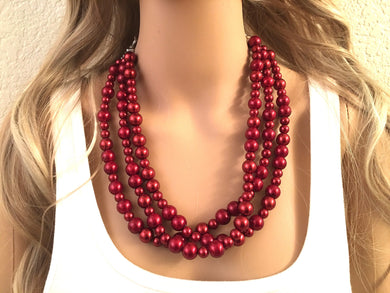 Maroon Soiree Necklace, Triple Layer Statement Jewelry, red Statement Necklace, deep red Wedding Bridesmaid Jewelry, burgundy marsala