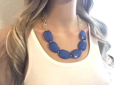 Denim blue Statement Necklace & Earring set, blue jewelry, Your Choice of GOLD or SILVER, navy bib chunky necklace, dark blue round necklace