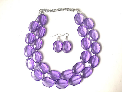 Lavender purple Chunky Statement Necklace and earrings Set, Beaded purple Jewelry, light purple bib necklace, purple earrings, lilac jewelry