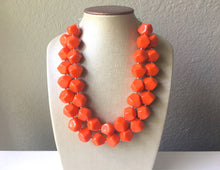 Load image into Gallery viewer, Bright Chunky Orange Statement Necklace, Big beaded jewelry, Double Strand Statement Necklace, Bib necklace orange bridesmaid wedding silver