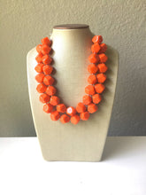 Load image into Gallery viewer, Bright Chunky Orange Statement Necklace, Big beaded jewelry, Double Strand Statement Necklace, Bib necklace orange bridesmaid wedding silver