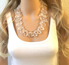 Load image into Gallery viewer, Bubble Clear Crystal Statement Necklace - Faceted circular Beaded Everyday neutral jewelry - silver accents chunky bib necklace