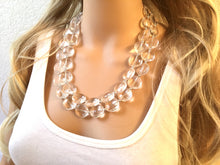 Load image into Gallery viewer, Bubble Clear Crystal Statement Necklace - Faceted circular Beaded Everyday neutral jewelry - silver accents chunky bib necklace