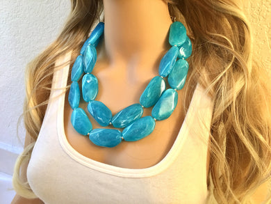 Big Bead light Blue Necklace - Double Strand Statement Jewelry - pool carribbean Chunky bib bridesmaid or everyday bubble jewelry