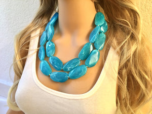 Big Bead light Blue Necklace - Double Strand Statement Jewelry - pool carribbean Chunky bib bridesmaid or everyday bubble jewelry