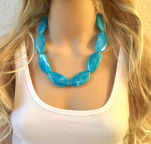 Load image into Gallery viewer, Big Bead light Blue Necklace, single Strand Statement Jewelry, pool carribbean Chunky bib bridesmaid, blue everyday bubble jewelry teal aqua